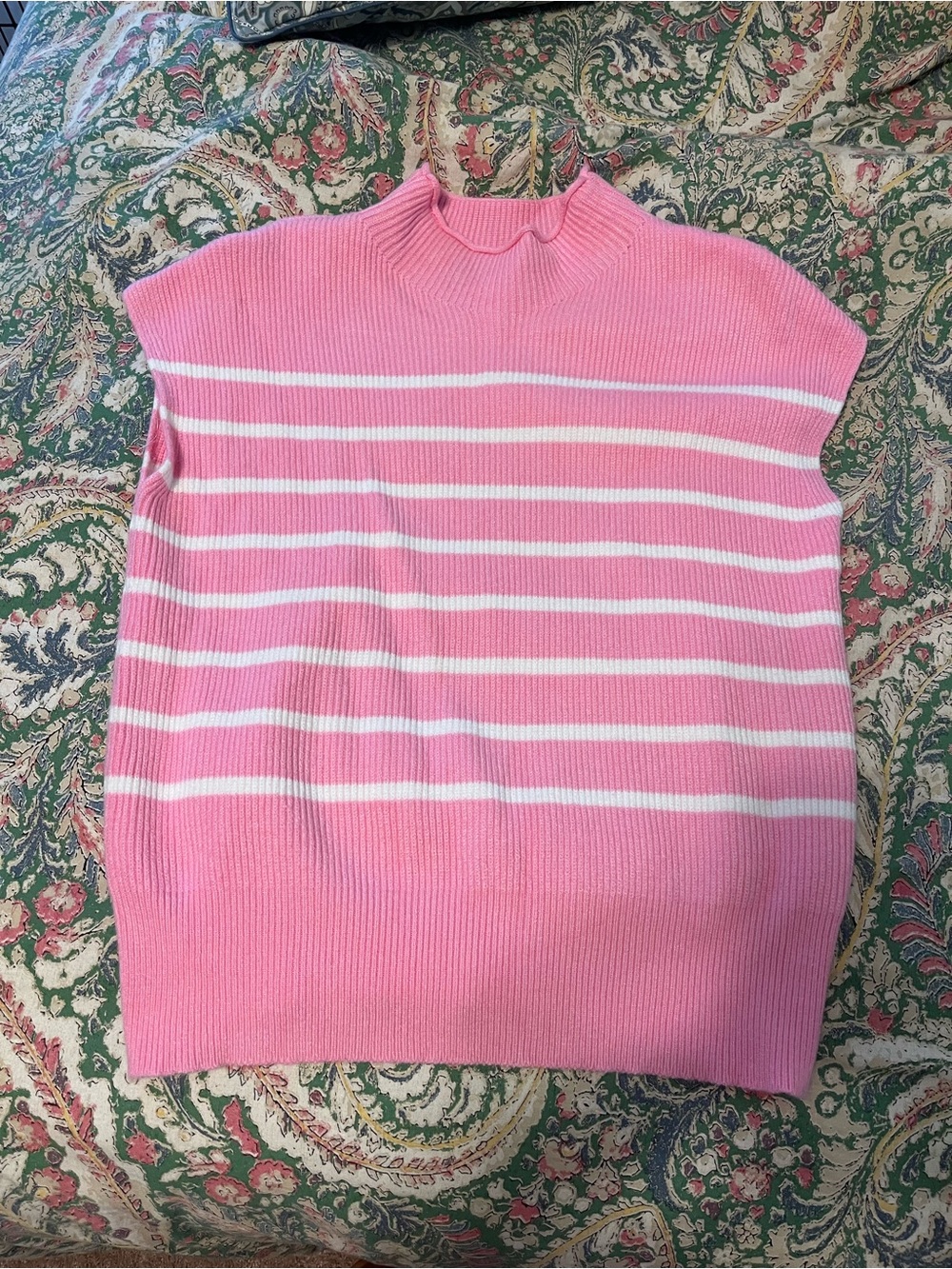 Pink Striped Sleeveless Knit Sweater